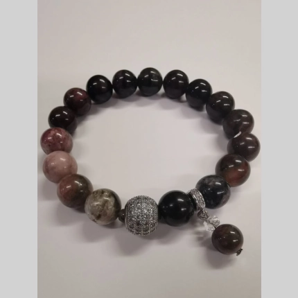 Гривна от турмалин и сребрист циркон