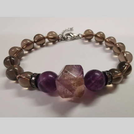 Гривна от опушен кварц и флуорит