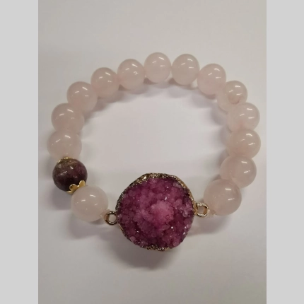 Гривна с друза и розов кварц