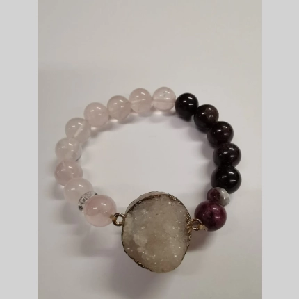 Гривна с друза, розов кварц и турмалин