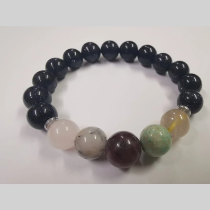 Гривна от авантюрин, розов кварц и турмалин