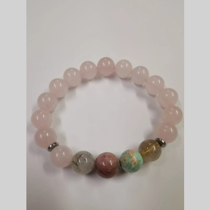 Гривна от розов кварц, тюркоаз и турмалин