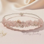 плетено колие от розов кварц и перли