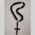 Броеница от черен ахат, хематит и кръст от медицинска стомана - Image 2