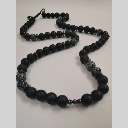 Колие с обсидиан, вулканична лава и опушен оникс